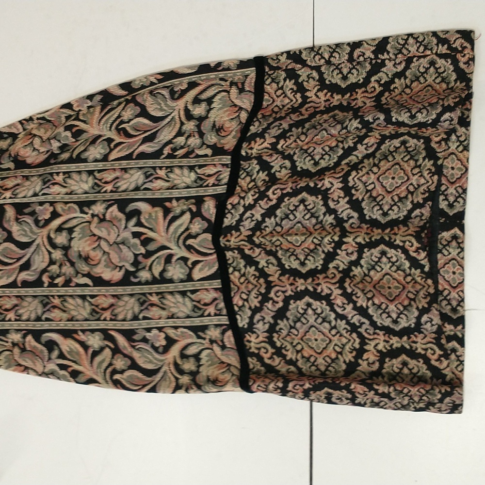Woven Tapestry Dress Vintage OOAK Black Velvet Trim See Measure Long Sleeve Maxi - Picture 13 of 15